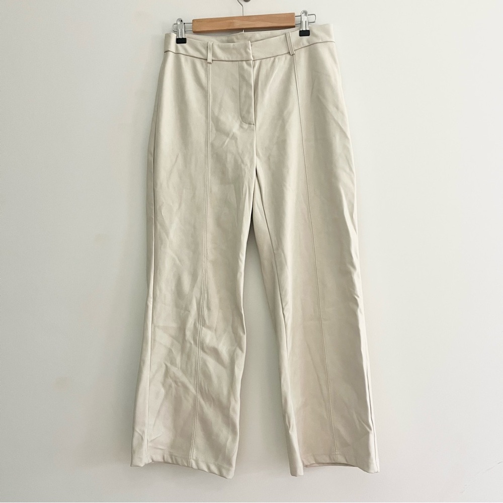 7 For All Mankind Faux Leather Wide Leg Pleated Pants Cream or Bone Medium